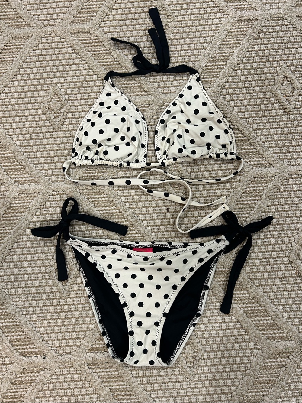 Betsey Johnson Black and White Polka Dot Bikini Set Small EUC